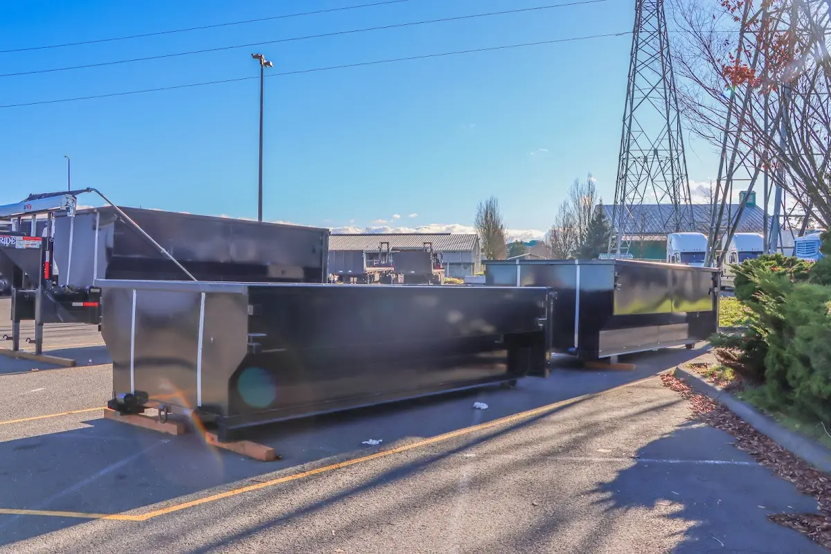 Roll-off dumpster ready for waste disposal at job site for Yard Waste Dumpster Rental in Fair Oaks